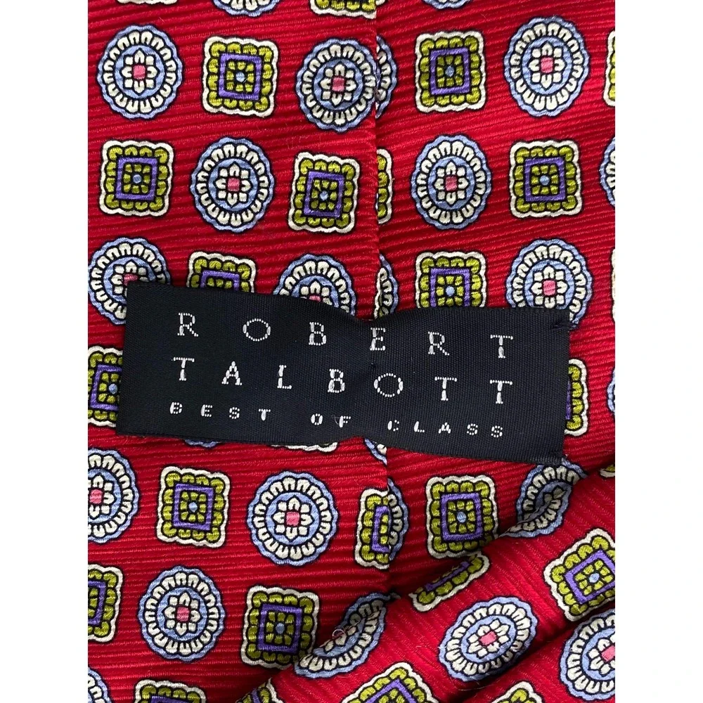 Robert Talbott‎ Mens Tie Red Geometric Medallion Silk Best of Class Formal 58x4